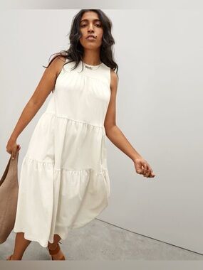 Everlane Cream Tiered Midi Dress